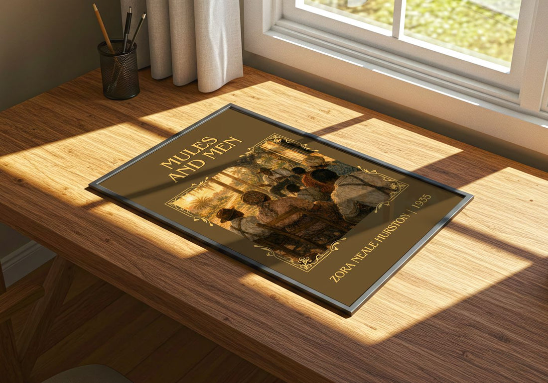 Mules and Men Classic Book Art Print by Zora Neale Hurston – print on a sunlit desk
