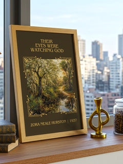 Their Eyes Were Watching God Classic Book Art Print by Z. Hurston – framed print on a city-view windowsill