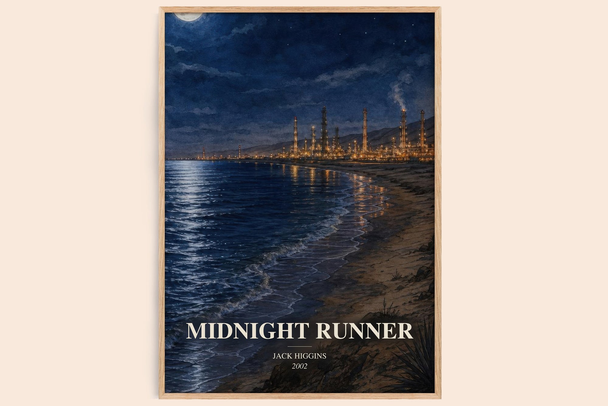 Midnight Runner watercolour book poster by Jack Higgins – framed literary art print