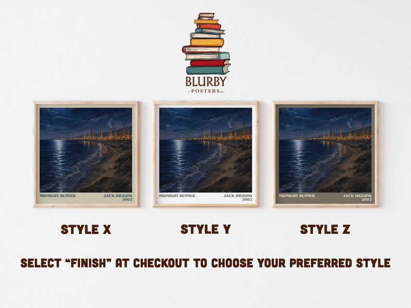 Midnight Runner literary print in frame leaning in hallway – thriller wall art
