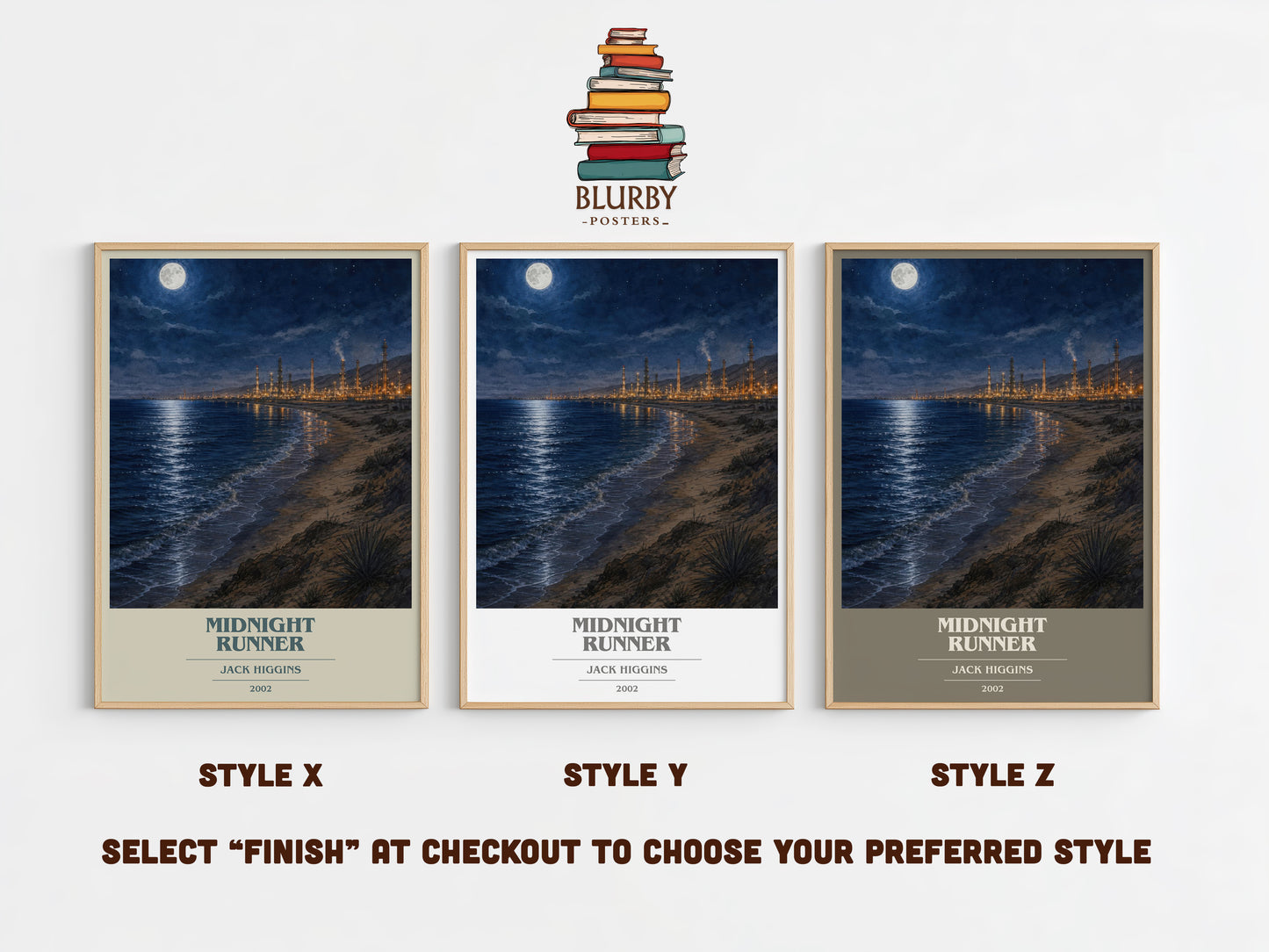 Midnight Runner book cover print in frame leaning in hallway – thriller wall art