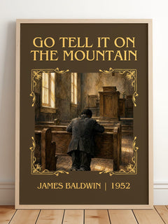 Go Tell It on the Mountain Classic Book Art Print by James Baldwin – framed print leaning on a wooden floor