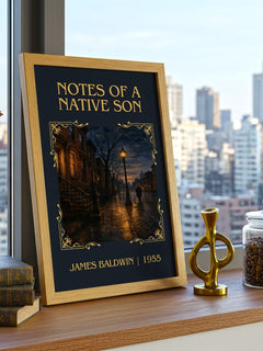 Notes of a Native Son Classic Book Art Print by James Baldwin – framed print on a city-view windowsill