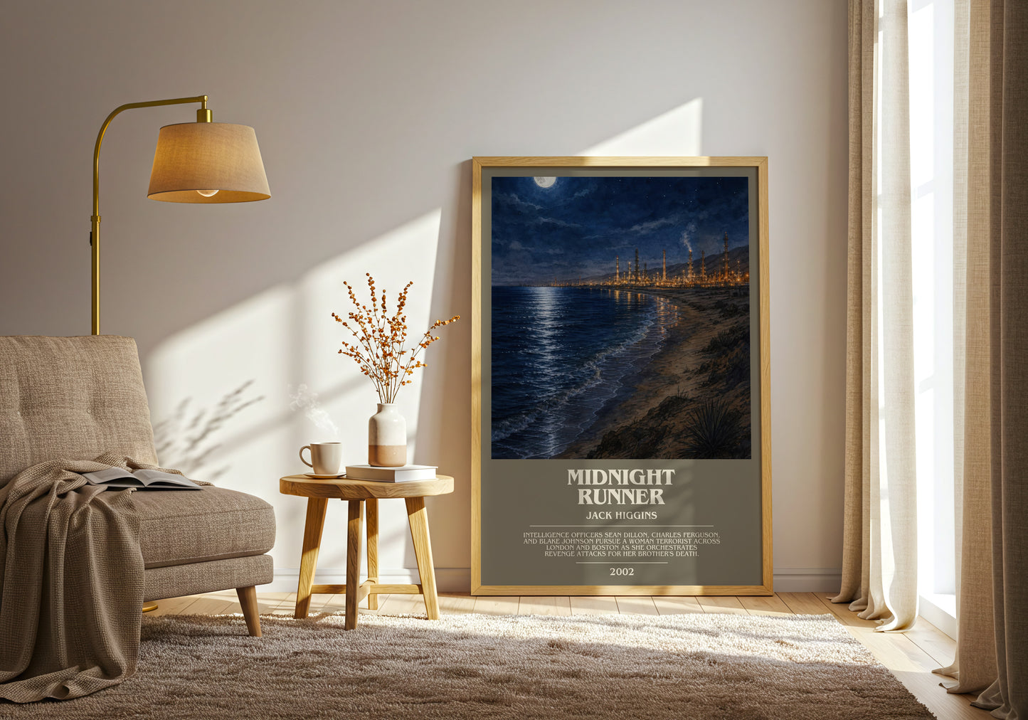 Midnight Runner bookish print on bookshelf – Jack Higgins fan gift