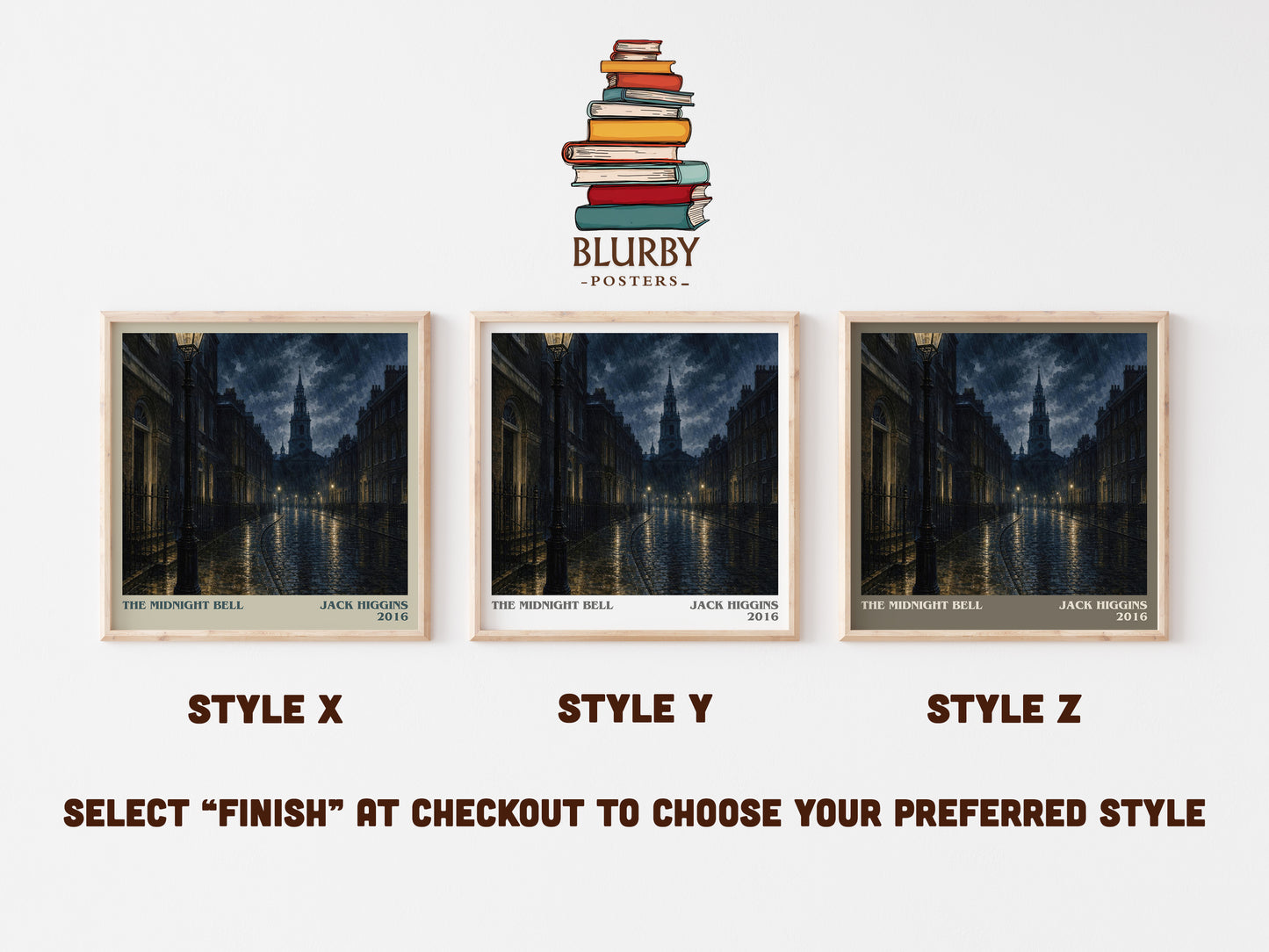 The Midnight Bell literary print in frame leaning in hallway – thriller wall art