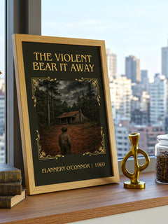 The Violent Bear It Away Classic Book Art Print by Flannery O'Connor – framed print on a city-view windowsill