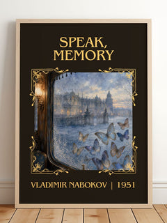 Speak, Memory Classic Book Art Print by Vladimir Nabokov – framed print leaning on a wooden floor