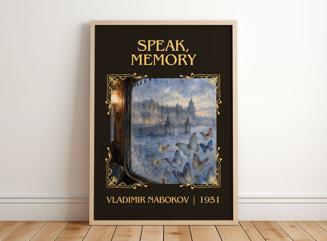 Speak, Memory Classic Book Art Print by Vladimir Nabokov – framed print leaning on a wooden floor