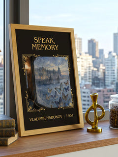 Speak, Memory Classic Book Art Print by Vladimir Nabokov – framed print on a city-view windowsill