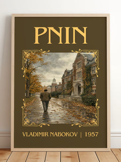 Pnin Classic Book Art Print by Vladimir Nabokov – framed print leaning on a wooden floor