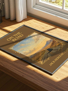 On the Road Classic Book Art Print by Jack Kerouac – print on a sunlit desk