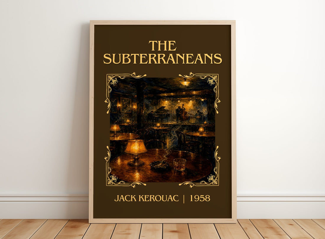 The Subterraneans Classic Book Art Print by Jack Kerouac – framed print leaning on a wooden floor