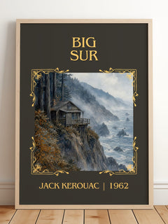 Big Sur Classic Book Art Print by Jack Kerouac – framed print leaning on a wooden floor
