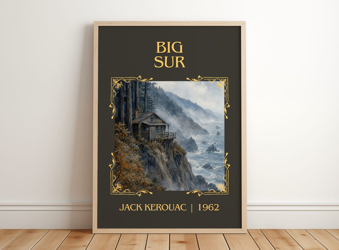 Big Sur Classic Book Art Print by Jack Kerouac – framed print leaning on a wooden floor