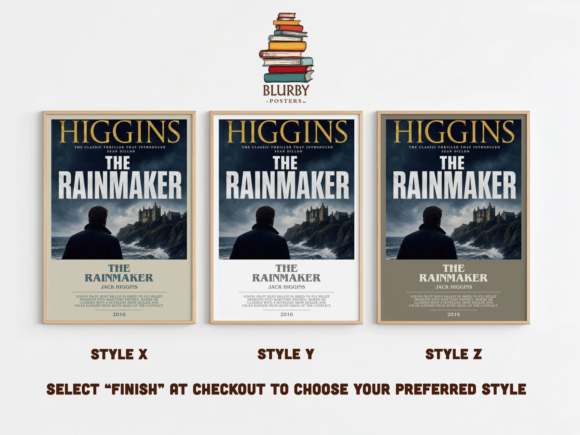 The Rainmaker bookish print in frame leaning in hallway – thriller wall art