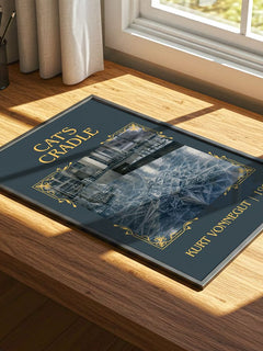 Cat's Cradle Classic Book Art Print by Kurt Vonnegut – print on a sunlit desk