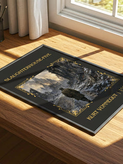 Slaughterhouse-Five Classic Book Art Print by Kurt Vonnegut – print on a sunlit desk