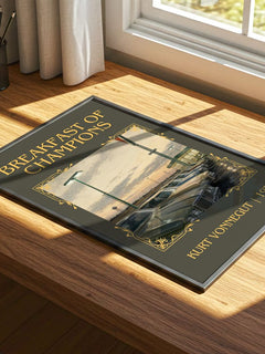 Breakfast of Champions Classic Book Art Print by Kurt Vonnegut – print on a sunlit desk