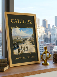 Catch-22 Classic Book Art Print by Joseph Heller – framed print on a city-view windowsill
