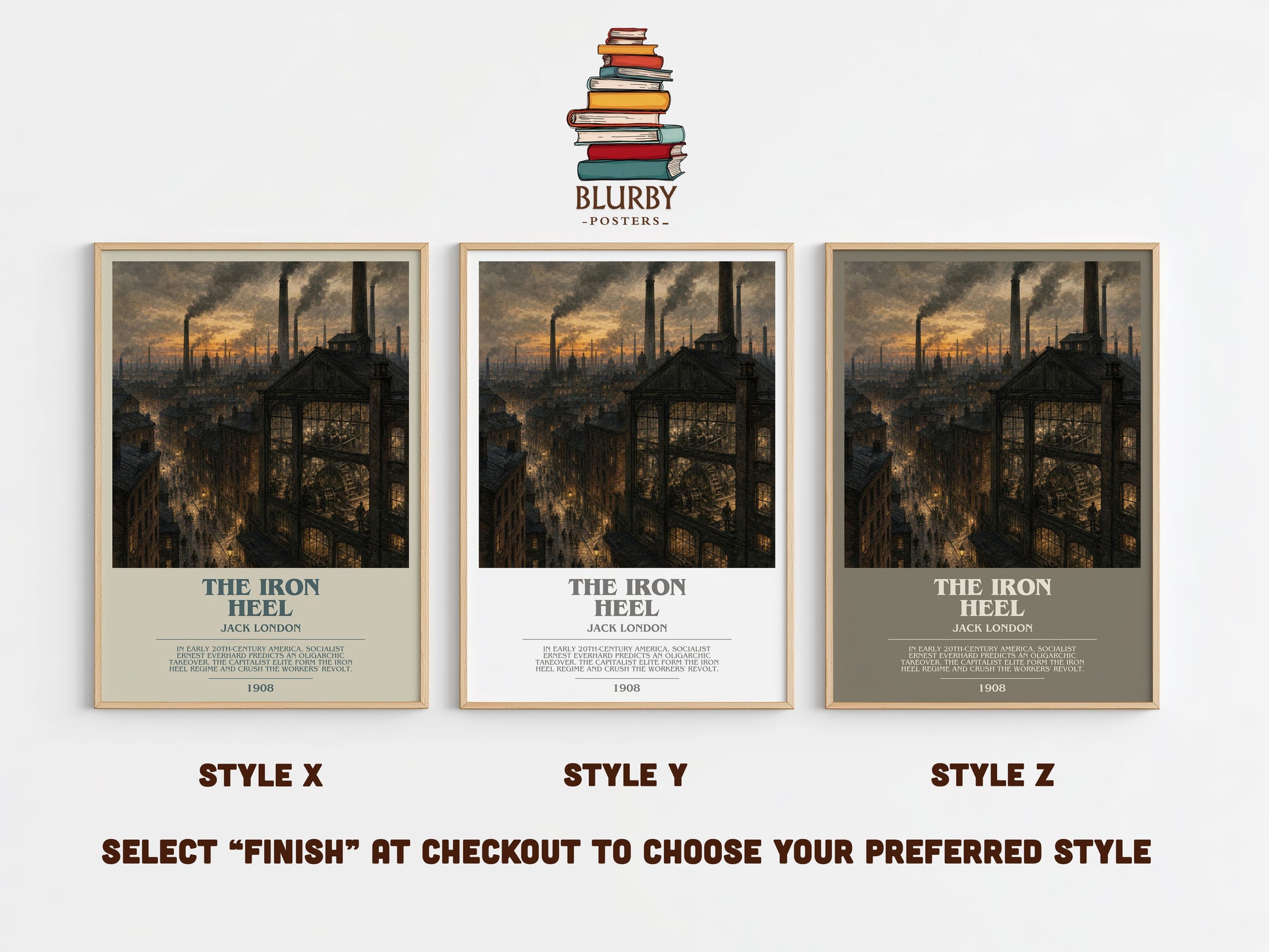 The Iron Heel bookish print in frame leaning in hallway – dystopian wall art