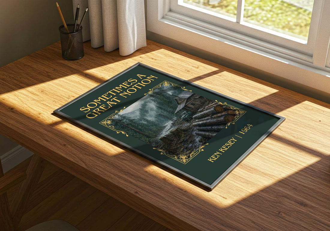 Sometimes a Great Notion Classic Book Art Print by Ken Kesey – print on a sunlit desk