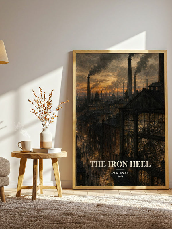 The Iron Heel watercolour print in frame leaning in hallway – dystopian wall art