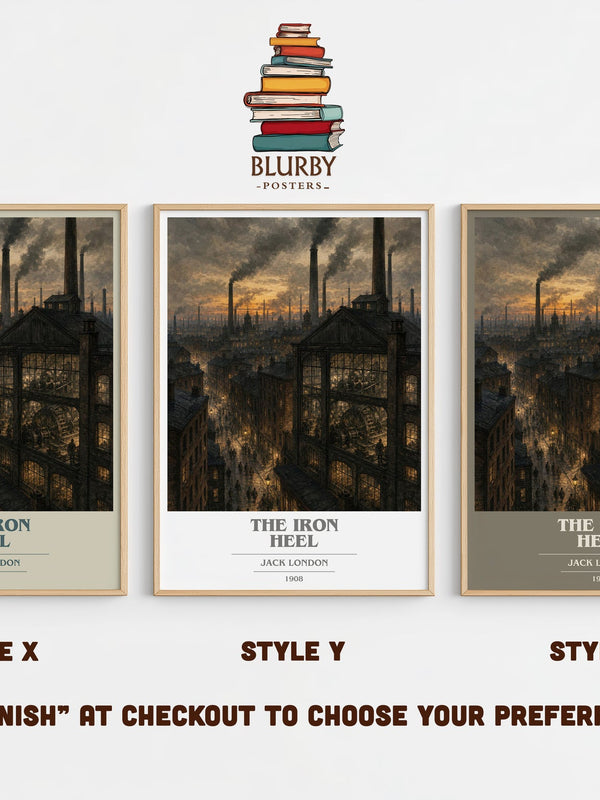 The Iron Heel book cover print in frame leaning in hallway – dystopian wall art