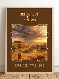 Henderson the Rain King Classic Book Art Print by Saul Bellow – framed print leaning on a wooden floor
