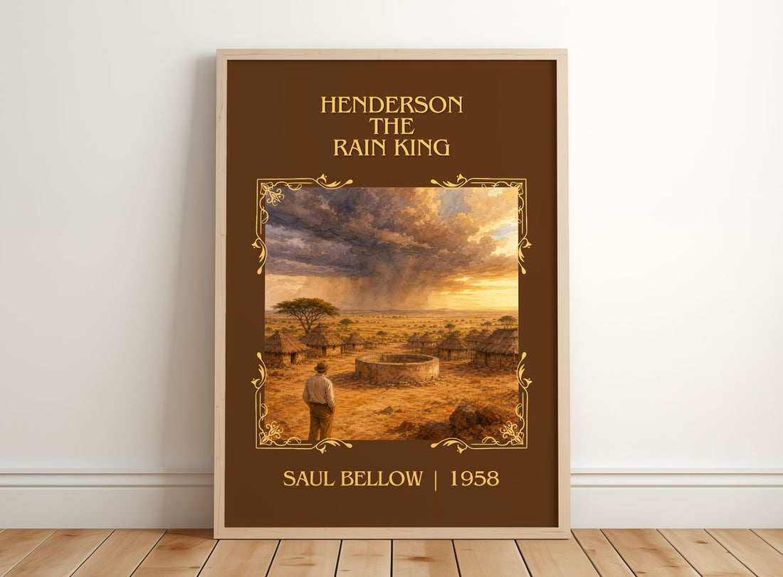 Henderson the Rain King Classic Book Art Print by Saul Bellow – framed print leaning on a wooden floor