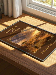 Henderson the Rain King Classic Book Art Print by Saul Bellow – print on a sunlit desk