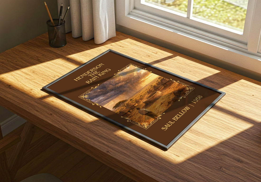 Henderson the Rain King Classic Book Art Print by Saul Bellow – print on a sunlit desk
