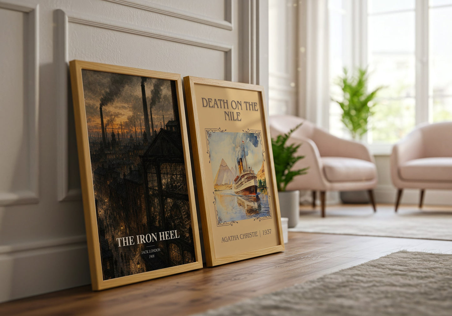 The Iron Heel watercolour print framed by window – literary home decor