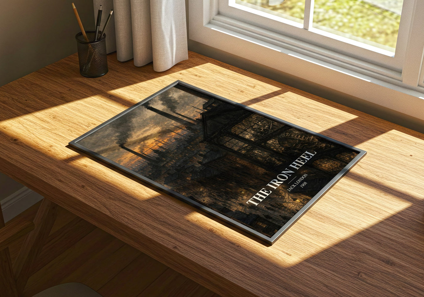 The Iron Heel watercolour book poster framed on wall – dystopian wall art