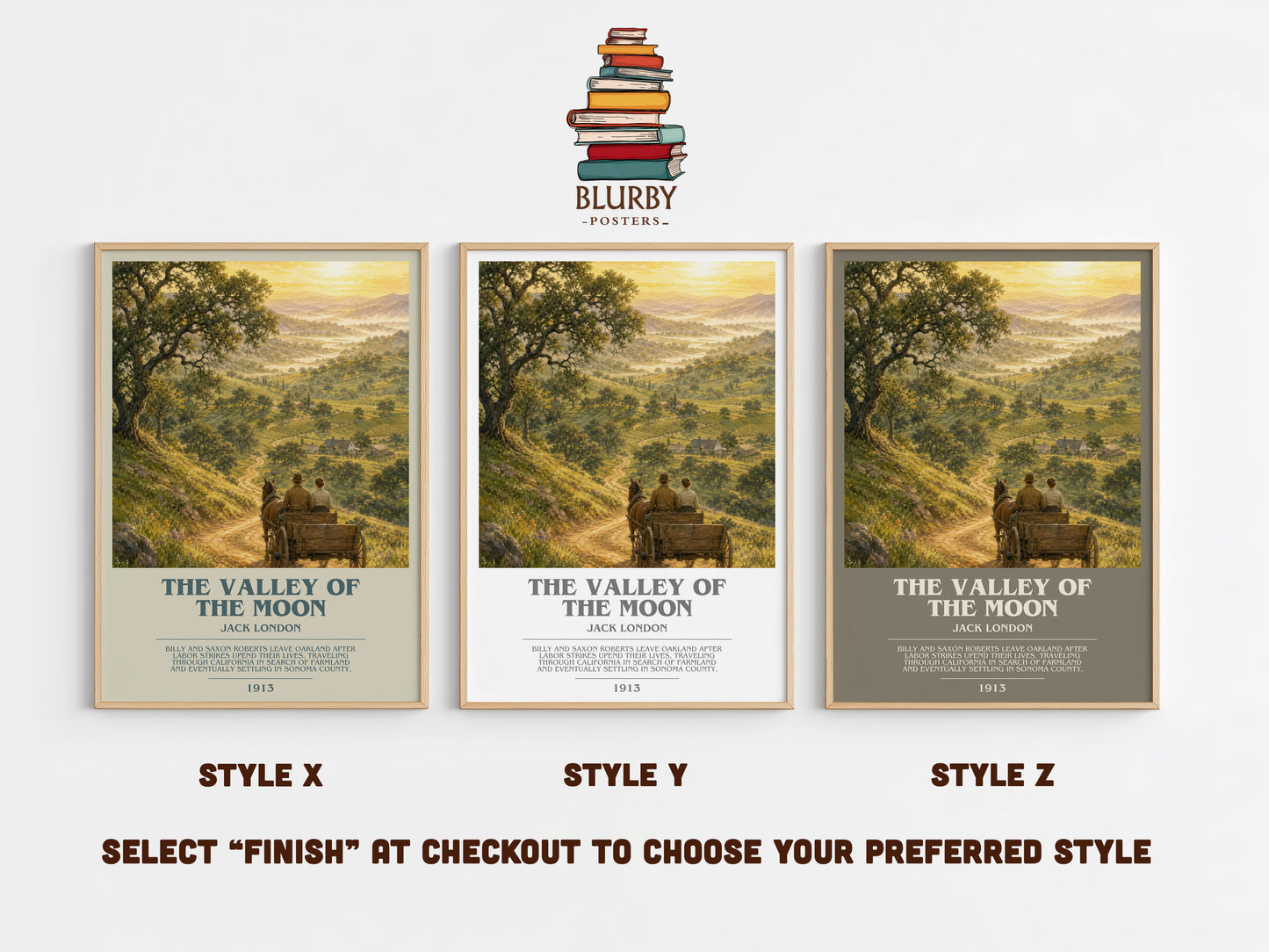 The Valley Of The Moon bookish print in frame leaning in hallway – literary fiction wall art