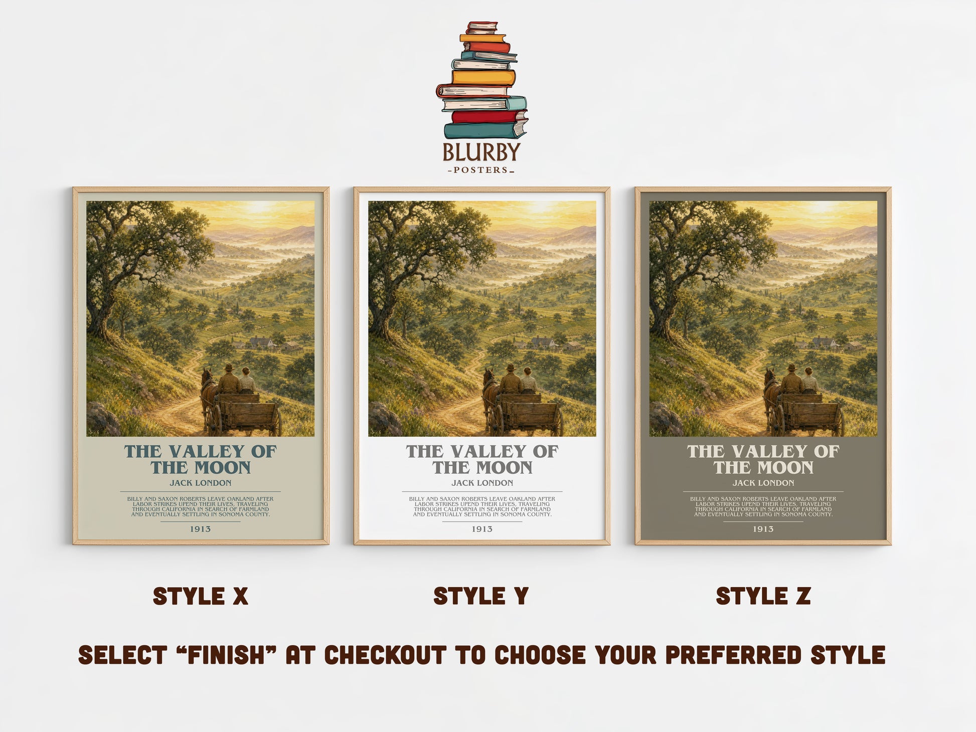 The Valley Of The Moon bookish print in frame leaning in hallway – literary fiction wall art