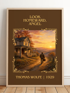 Look Homeward, Angel Classic Book Art Print by Thomas Wolfe – framed print leaning on a wooden floor
