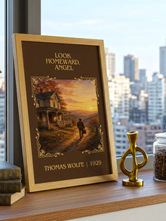 Look Homeward, Angel Classic Book Art Print by Thomas Wolfe – framed print on a city-view windowsill