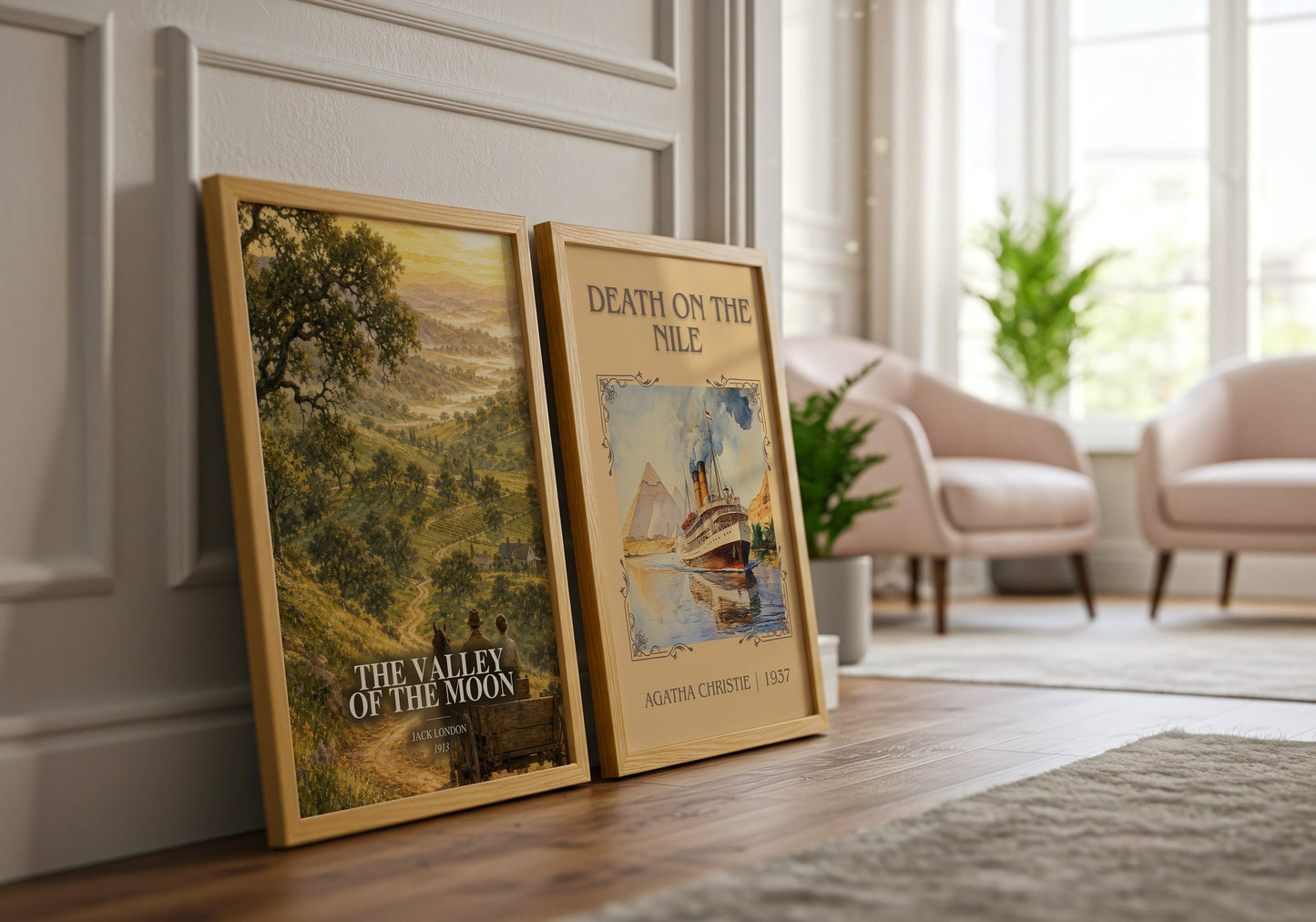 The Valley Of The Moon watercolour print framed by window – literary home decor