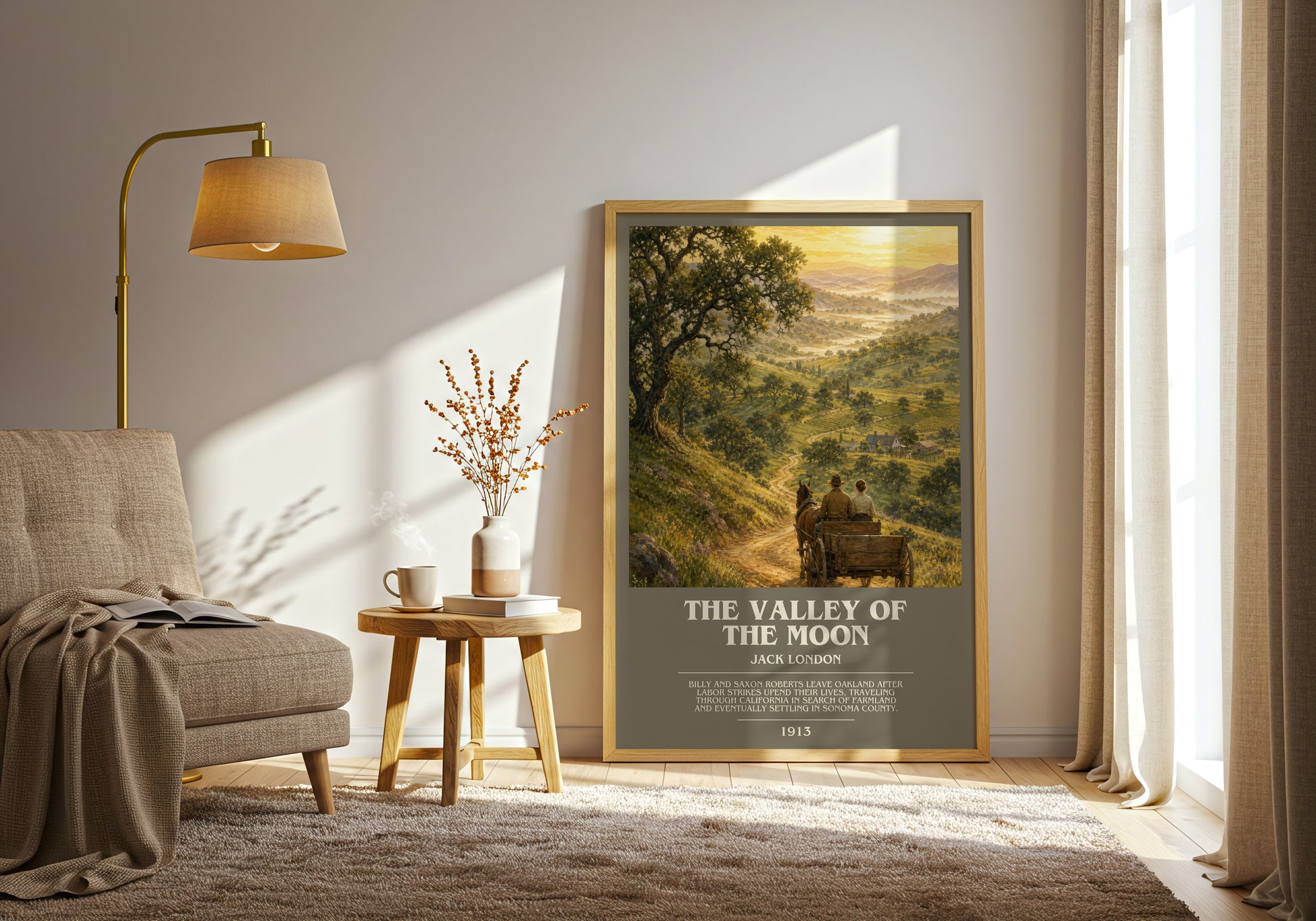 The Valley Of The Moon bookish print on bookshelf – Jack London fan gift