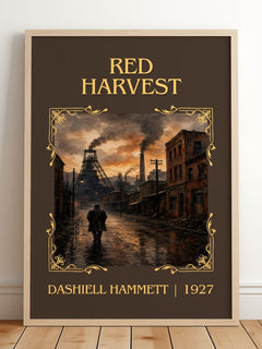 Red Harvest Classic Book Art Print by Dashiell Hammett – framed print leaning on a wooden floor