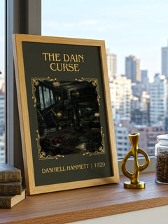 The Dain Curse Classic Book Art Print by Dashiell Hammett – framed print on a city-view windowsill
