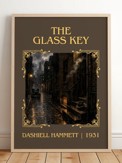 The Glass Key Classic Book Art Print by Dashiell Hammett – framed print leaning on a wooden floor