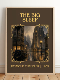 The Big Sleep Classic Book Art Print by Raymond Chandler – framed print leaning on a wooden floor