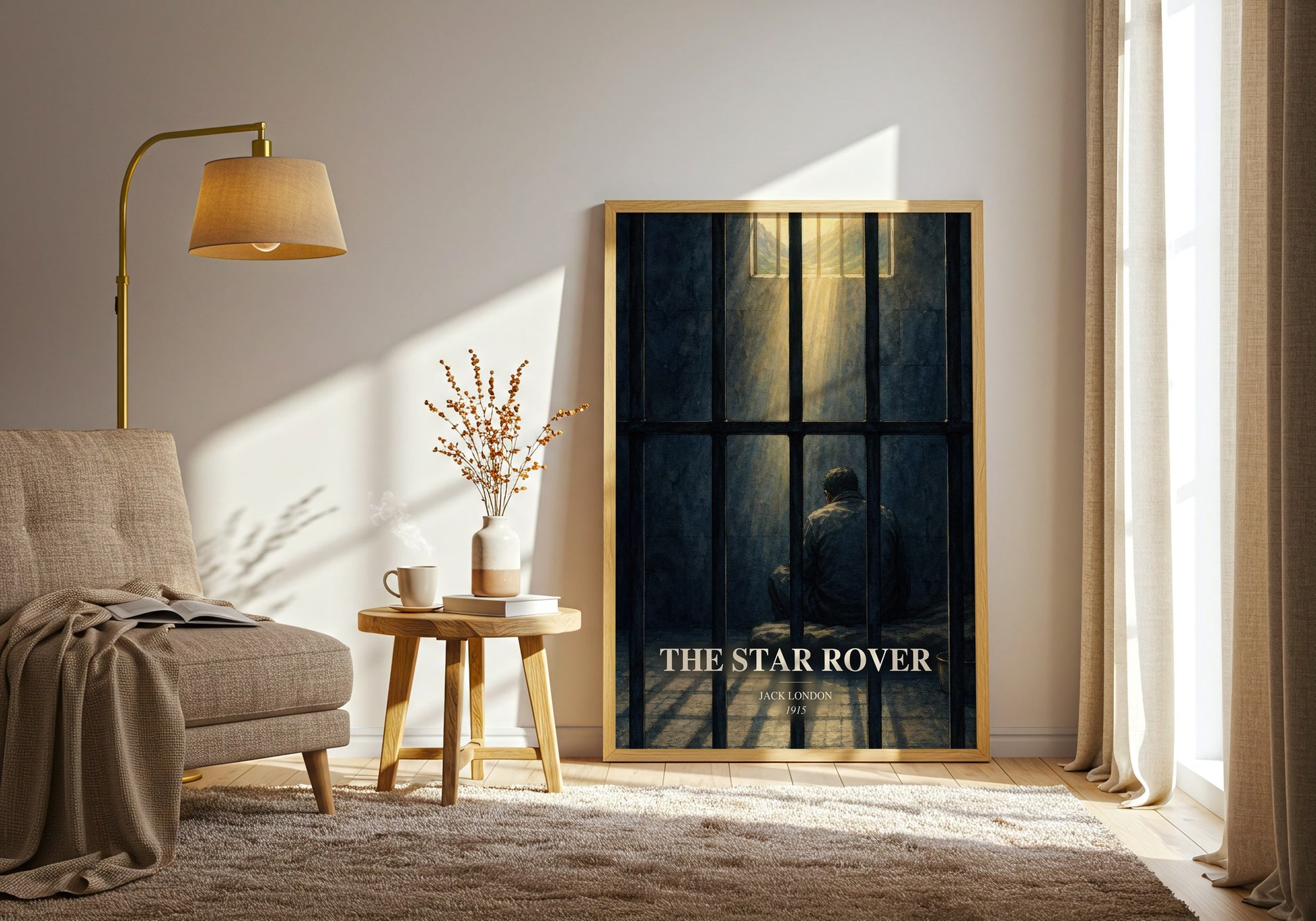 The Star Rover watercolour print in frame leaning in hallway – literary fiction wall art