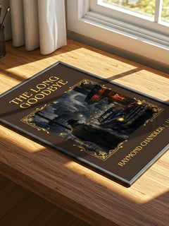 The Long Goodbye Classic Book Art Print by Raymond Chandler – print on a sunlit desk