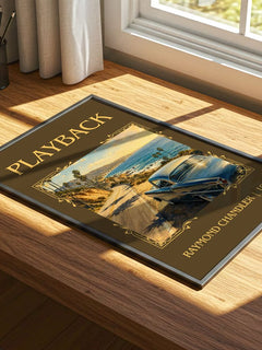 Playback Classic Book Art Print by Raymond Chandler – print on a sunlit desk