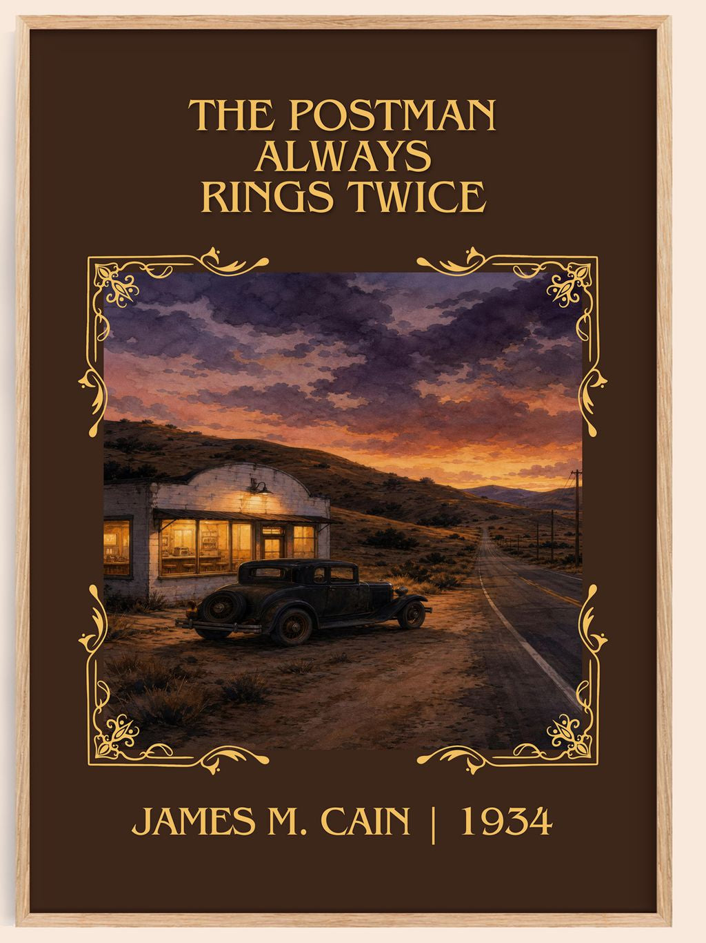 The Postman Always Rings Twice Classic Book Art Print by James M. Cain – book poster