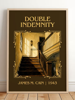 Double Indemnity Classic Book Art Print by James M. Cain – framed print leaning on a wooden floor
