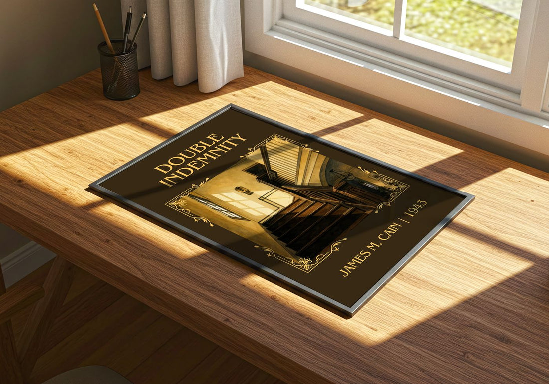 Double Indemnity Classic Book Art Print by James M. Cain – print on a sunlit desk