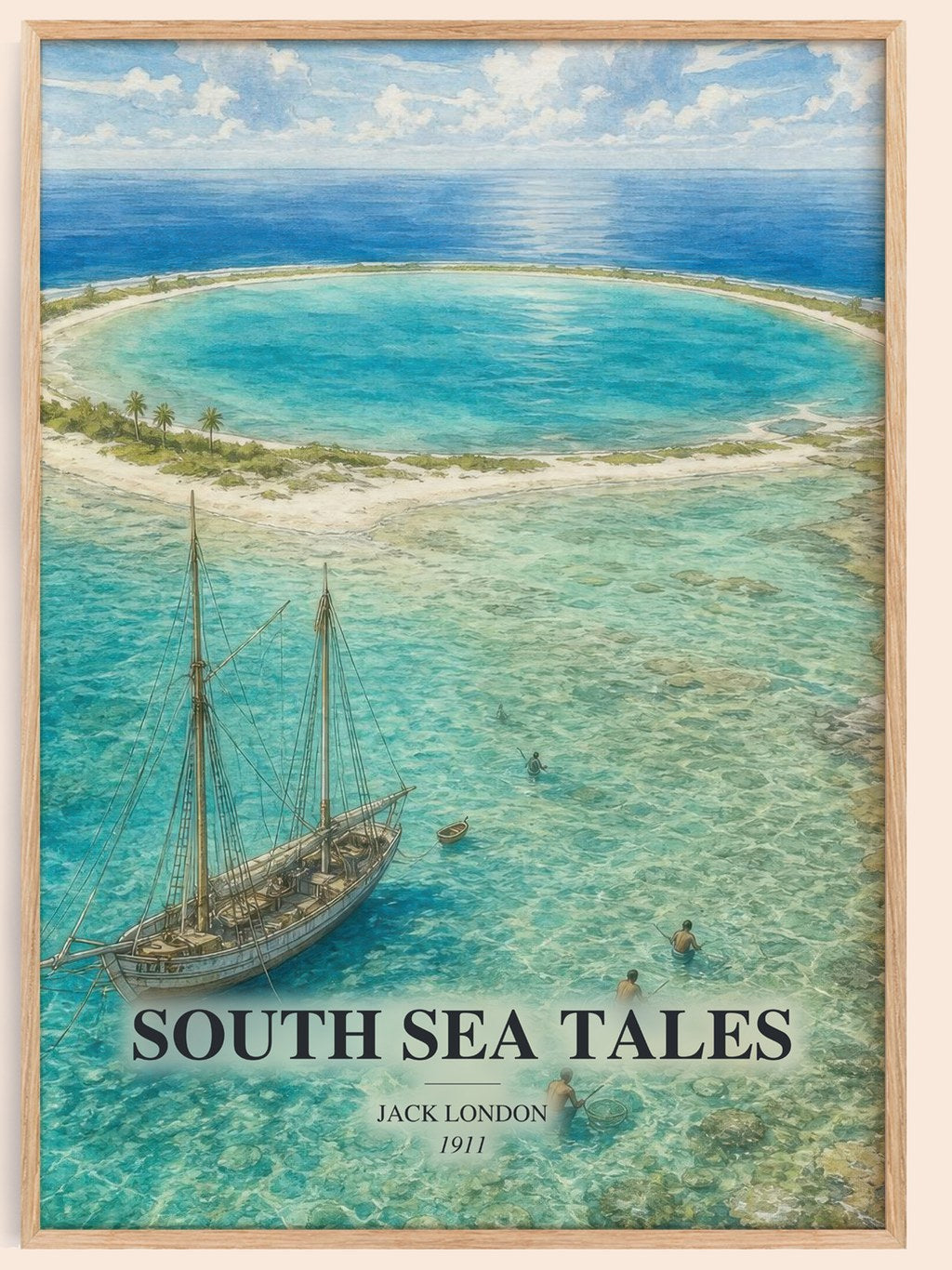 South Sea Tales watercolour book poster by Jack London – framed literary art print